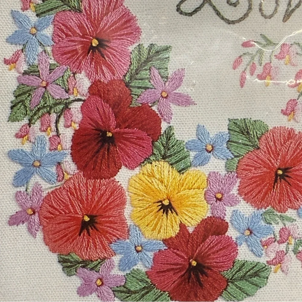 Floral Embroidery Kit with Love Design